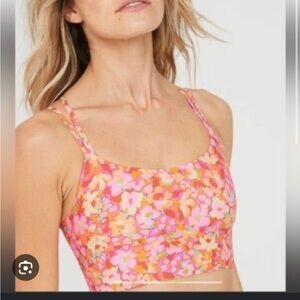 OFFLINE By Aerie Real Me Ribbed Longline Floral Sports‎ Bra- Small